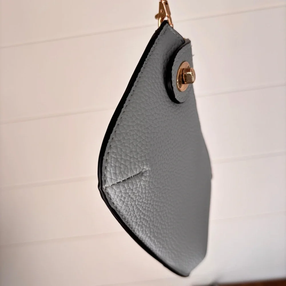 Vegan Leather Gray Wristlet Crossbody Bag